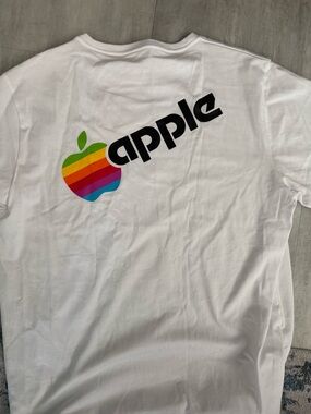 Apple White Tee with Rainbow Stripe Logo